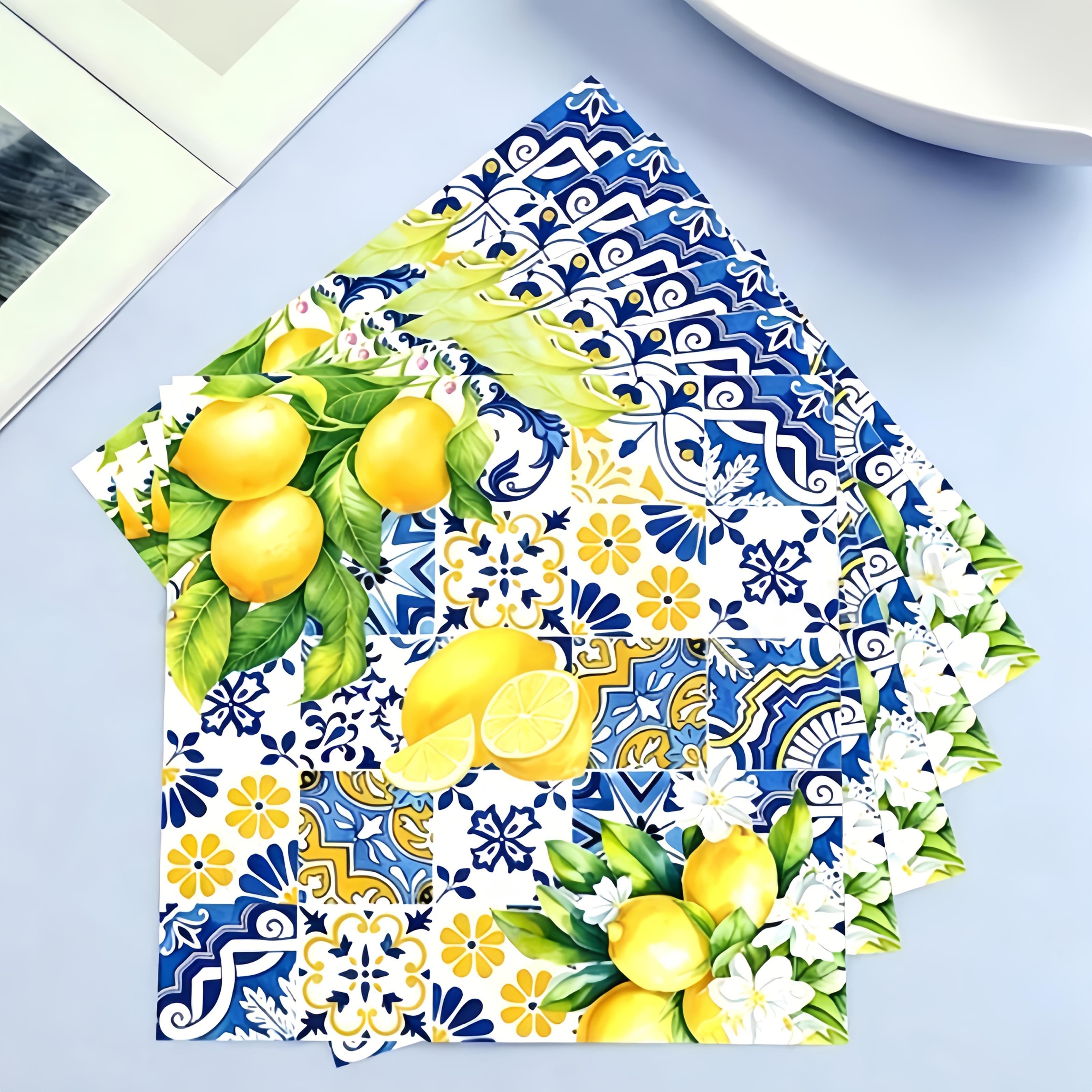 TEMU 60-pcs Mediterranean Style Tile-print Paper Napkins, Disposable Bento Napkins For Summer Bridal Showers, Italian-themed Parties, , And Weddings