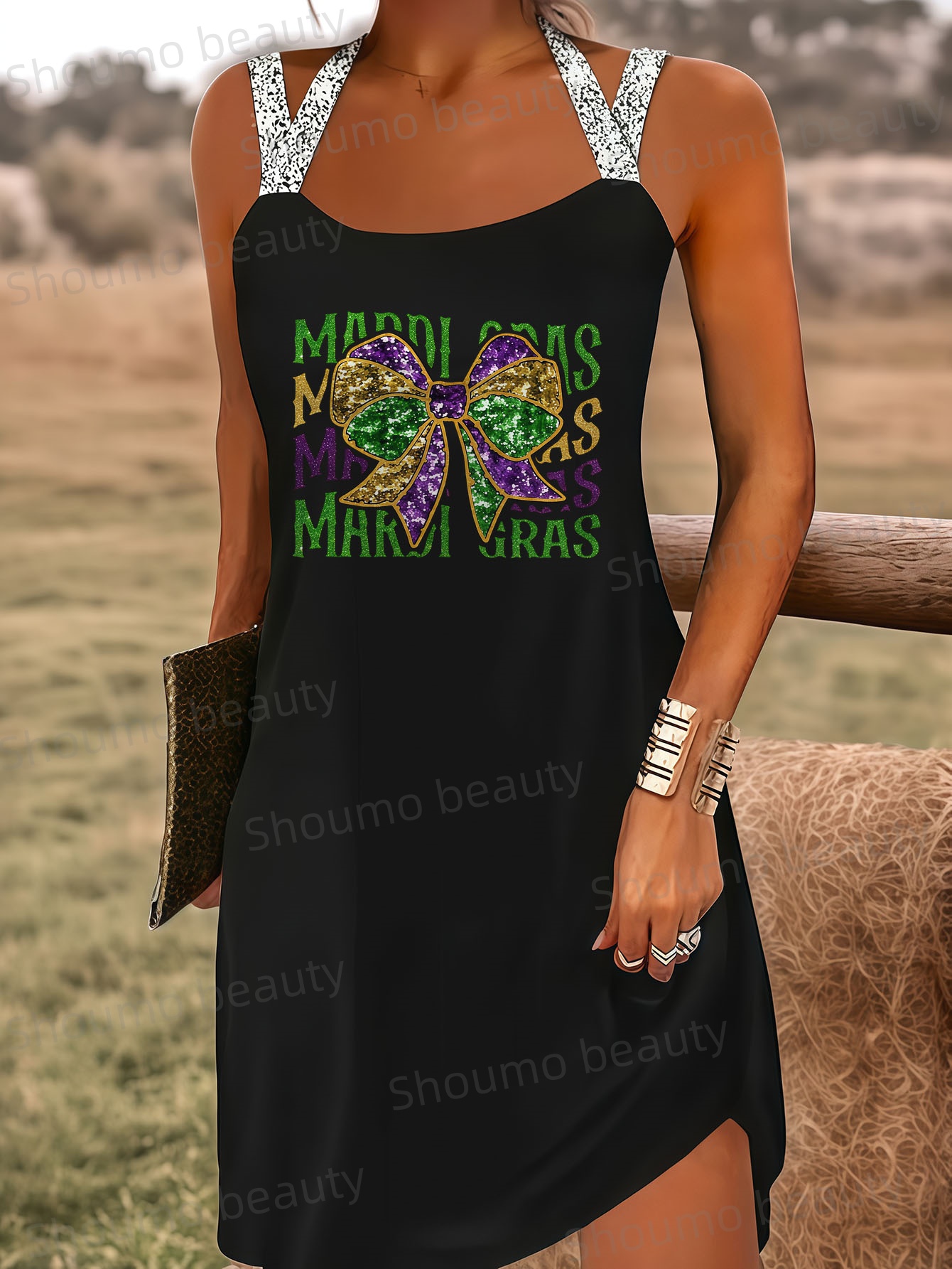 green emerald velvet dress Stacia Circle Dress - Mardi Gras Feather main image 1