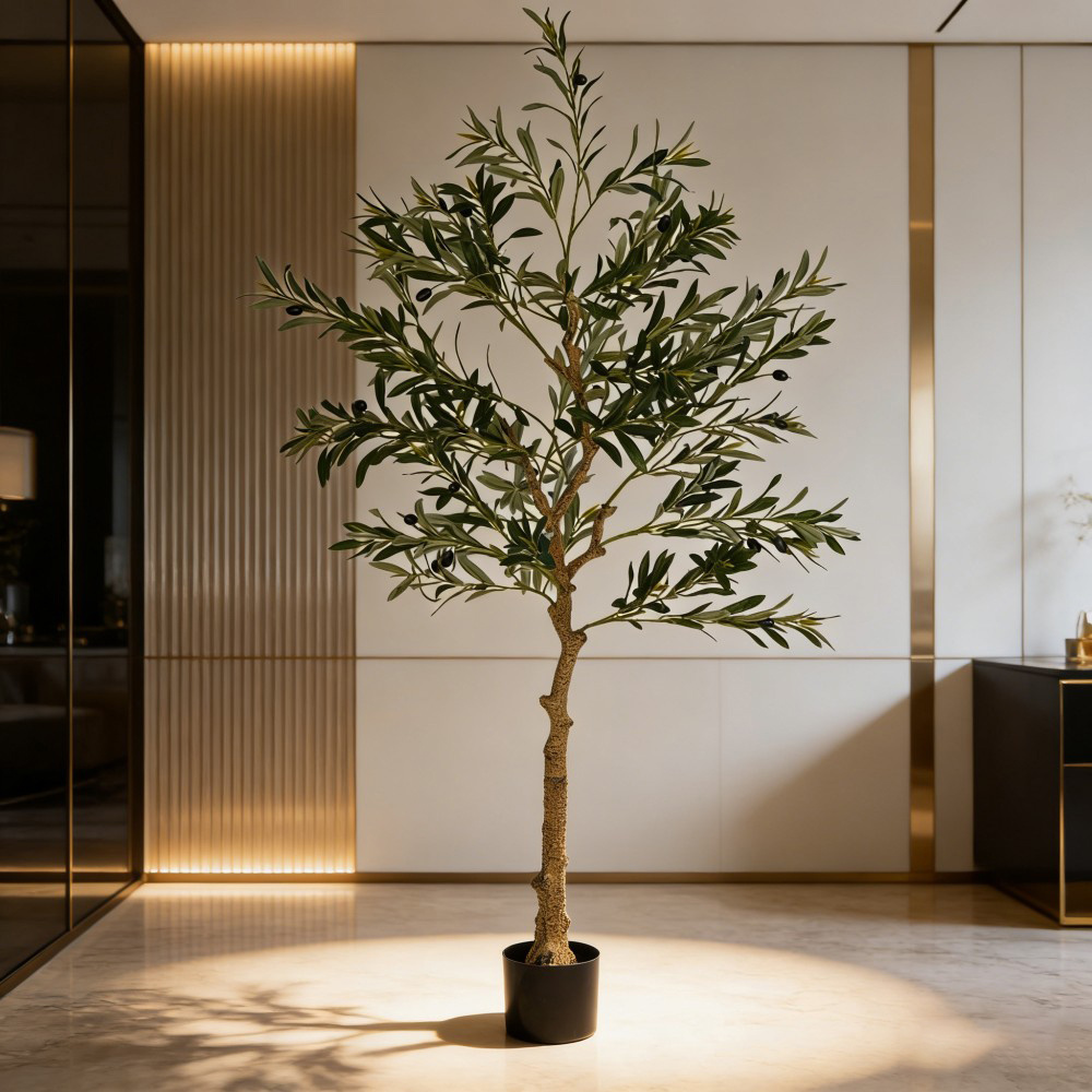 Realistic Artificial Olive Tree With 720 Leaves & 40 Olives - 150cm Tall Fake Tree Suitable For Home, Office, Mediterranean Decor, Sturdy Pot Base, Low-maintenance Plastic Plant For Decoration