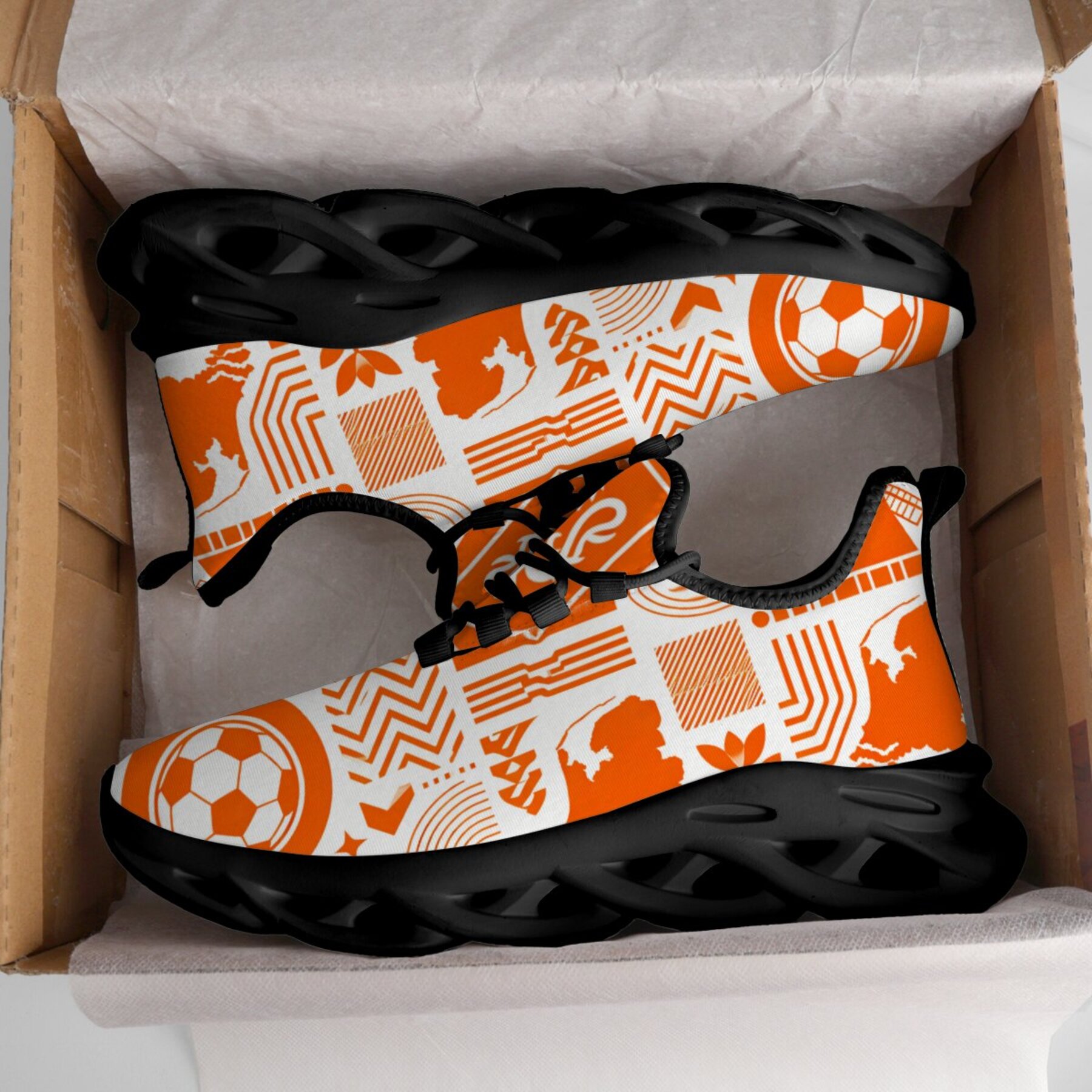 Twist Sole Adult Casual Running Shoes Orange Lion Badge, Dutch Historical Coat of Arms, EVA Midsole Soft Springy Cushioning, Campus Athletic Outfit Trendy