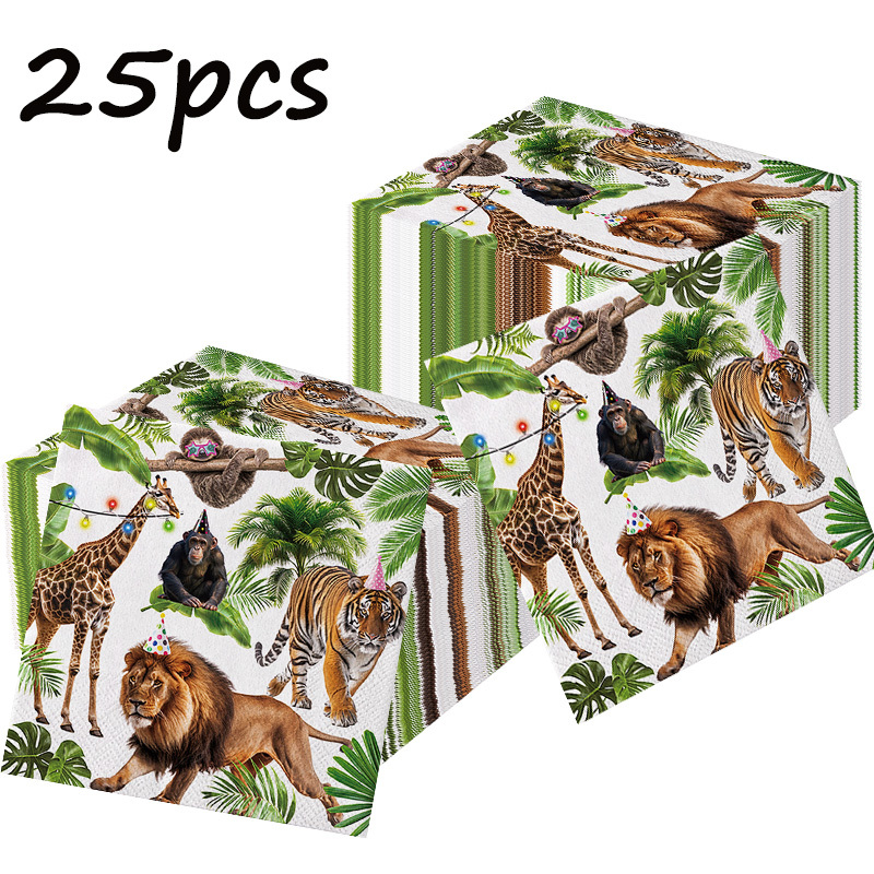 Image of 25/50pcs Animal Themed Napkins, Disposable Napkins Suitable For Decorative Themed Party Napkins, Suitable For Daily Picnics And Themed Party Decorations
