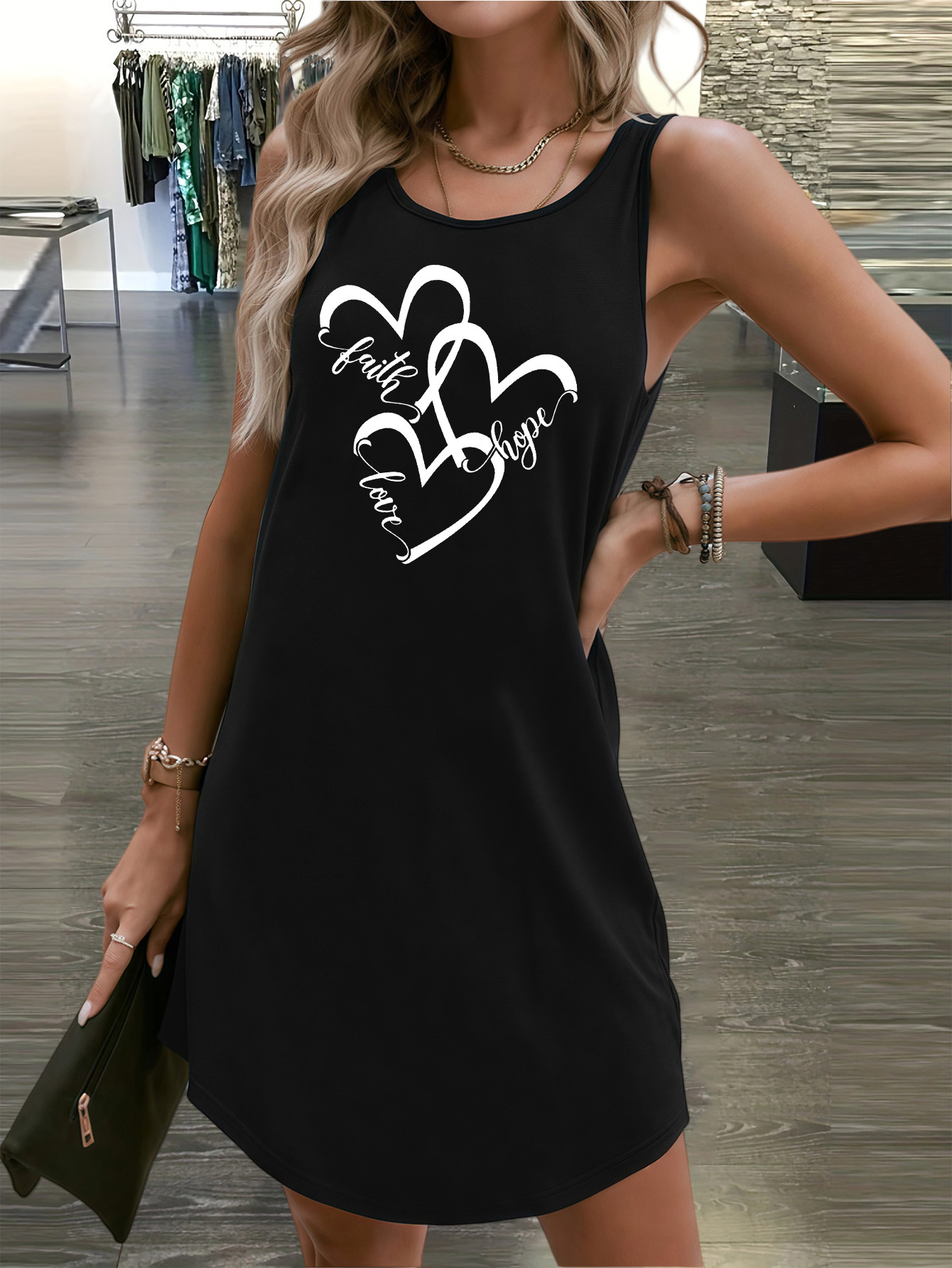 sachin and babi light blue dress Women's Casual Solid Color Sleeveless Bubble Hem Spliced Mini Tank Dress In  BLACK main image 1