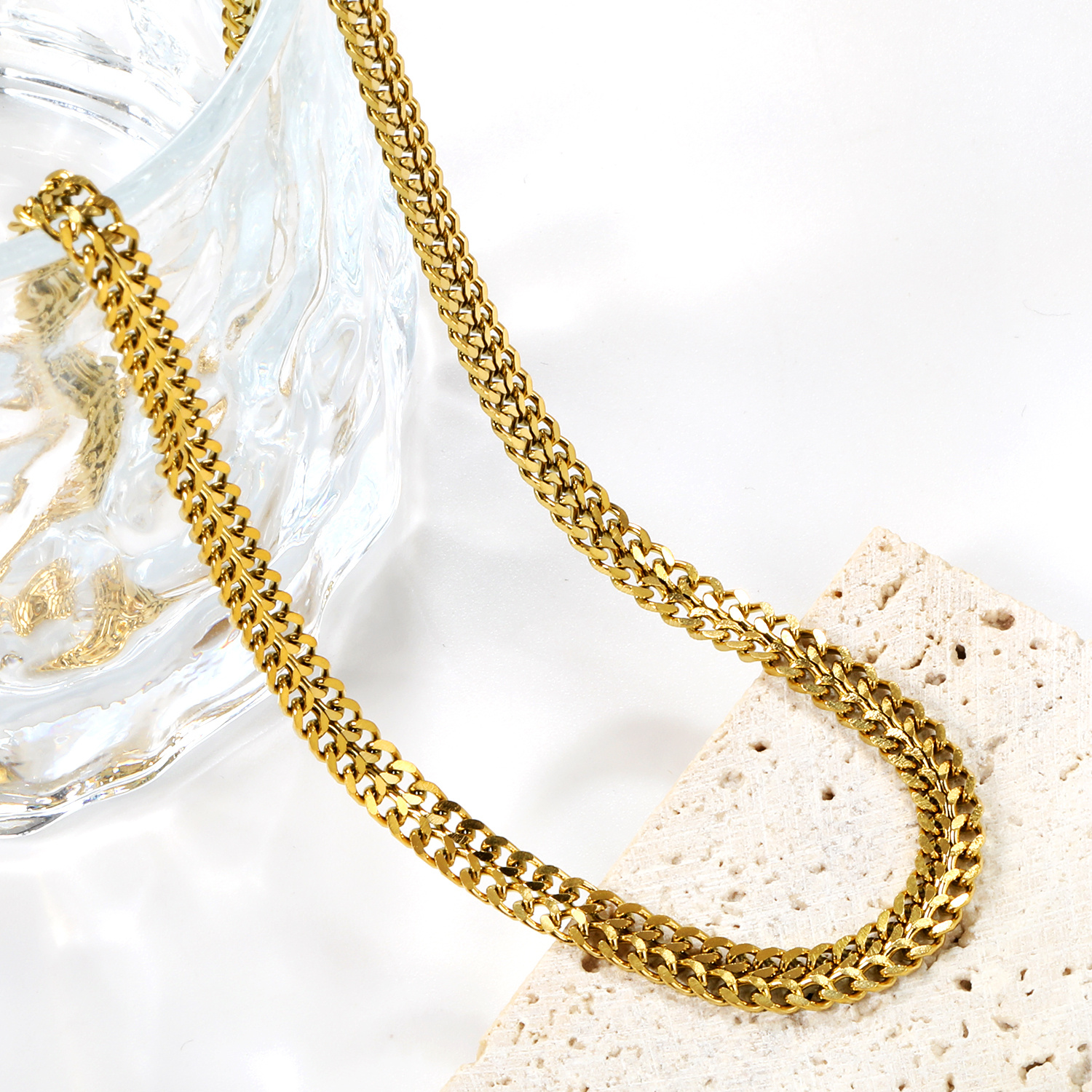 Exquisite Double-Tone Link Necklace, Unisex Cuban Chain