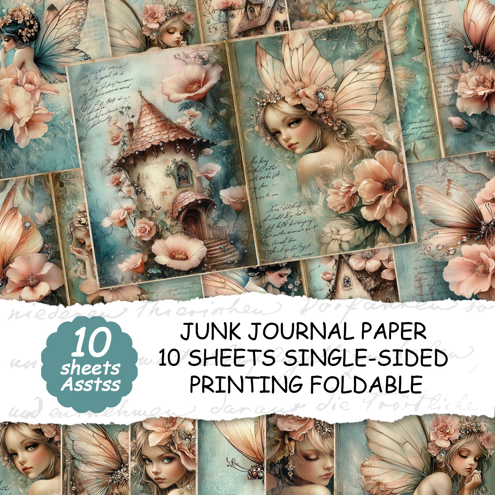 TEMU ASSTSS 10 Feuilles de Papier A4, Fée des Fleurs et Fée de , Papier de Base Décoratif, Kit de Loisirs Créatifs, Journal Vintage et Papier