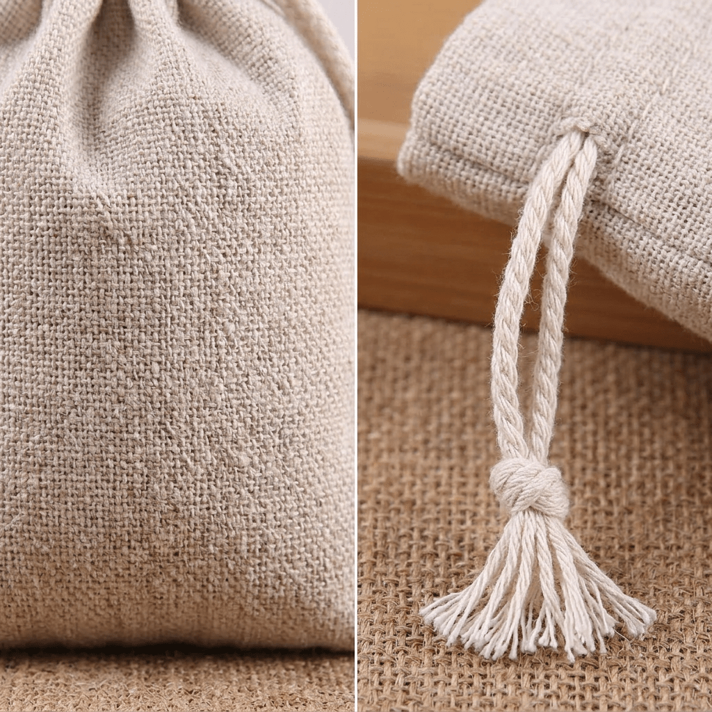 24pcs Beige Fabric Drawstring Pouch Set, Gift Bags