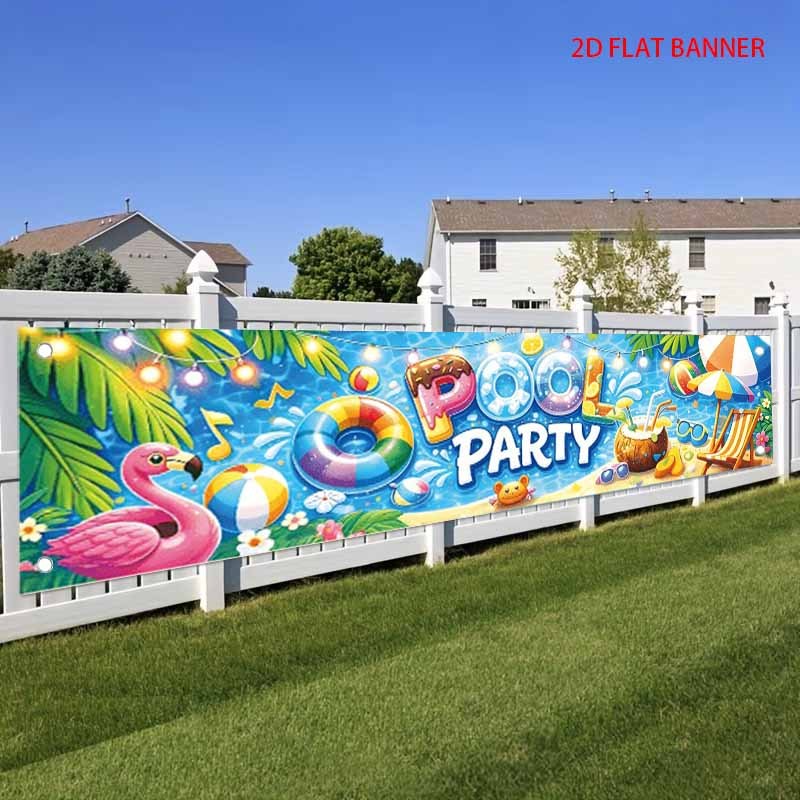 TEMU Striscione Piatto Bidimensionale: Bandiera a Strappo per Festa con Recinzione, con Motivi di Festa , , Bevanda al , Ombrellone e da Spiaggia.