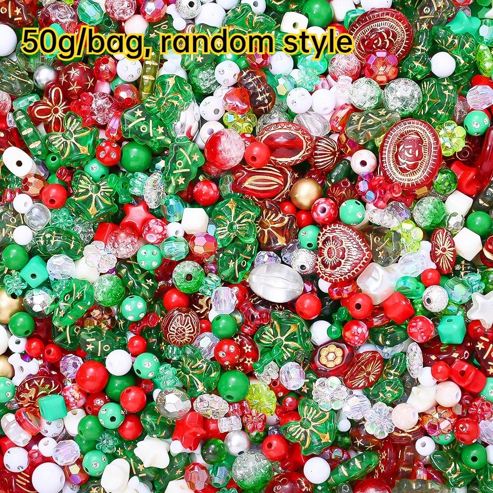 TEMU 50/100g Random Christmas Beads Charms Bow Loose Beads For Bracelet Jewelry Making Xmas Handcraft Decor Additions