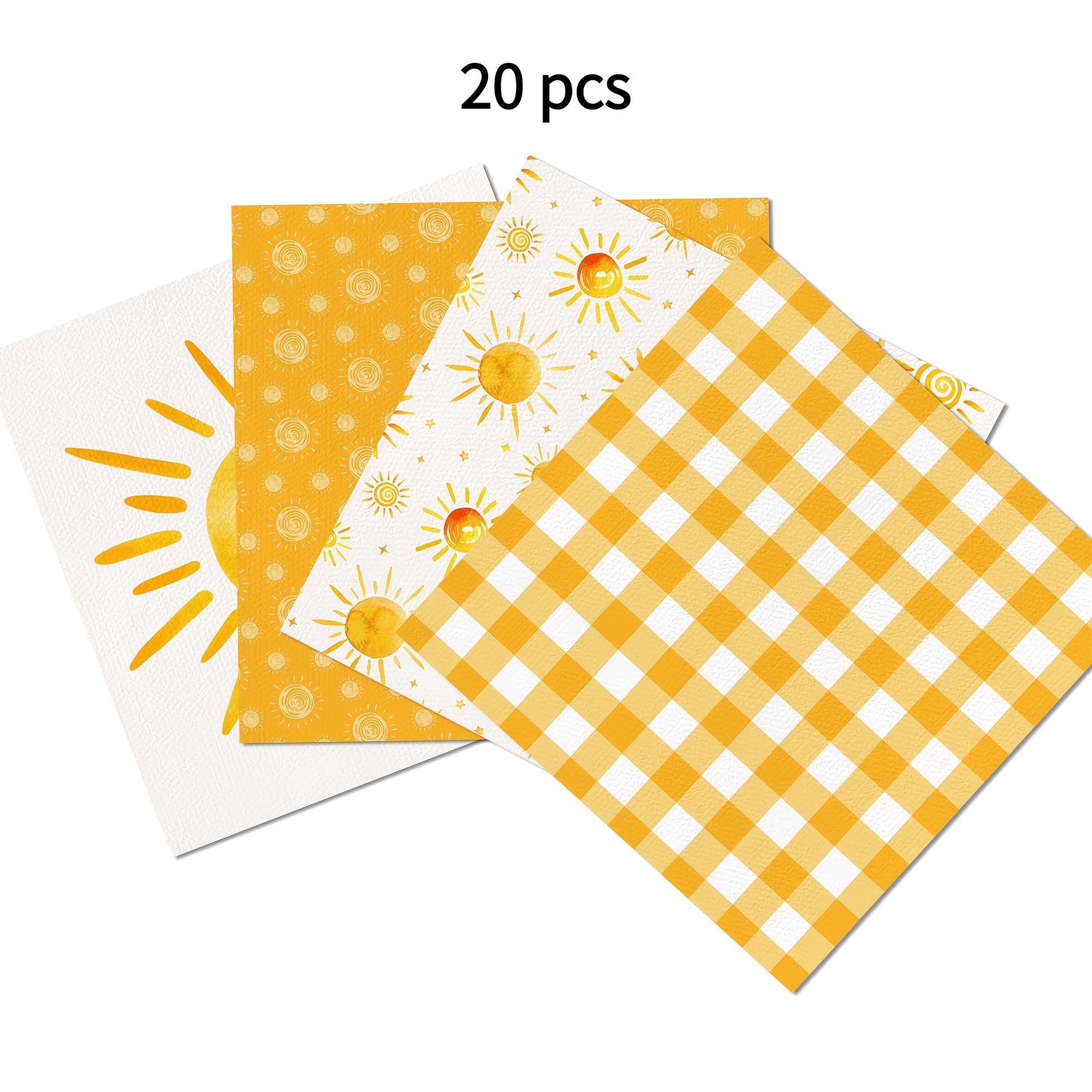 TEMU Lot de 20/40 serviettes en papier d'été style bohème soleil, serviettes de déjeuner à carreaux jaunes soleil aquarelle, serviettes jetables pour