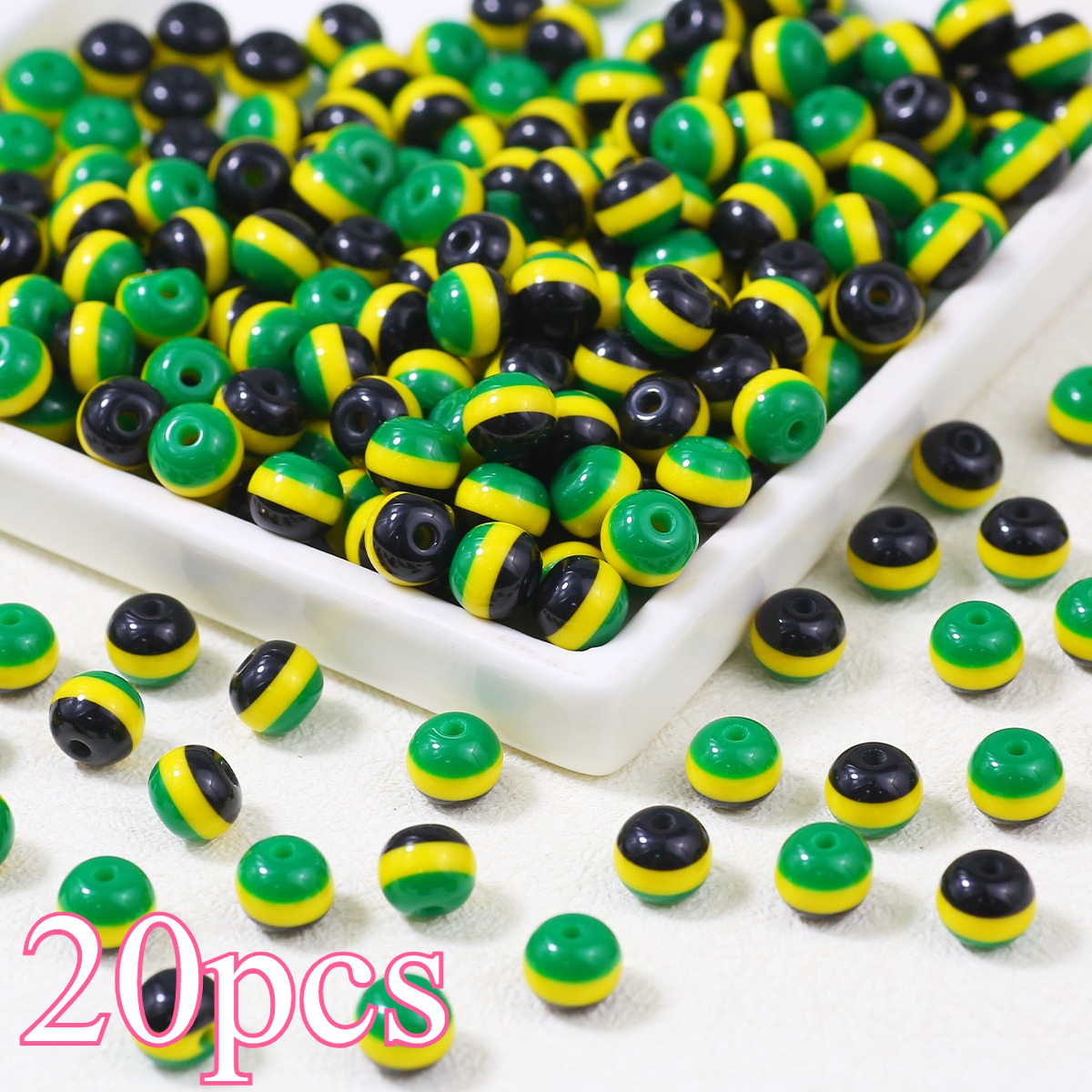 TEMU 8mm Yellow Black Green Color-block Style Solid-colored Hole-drilled Acrylic Decorative Beads Beads And Bead Assortments Suitable For Bracelet