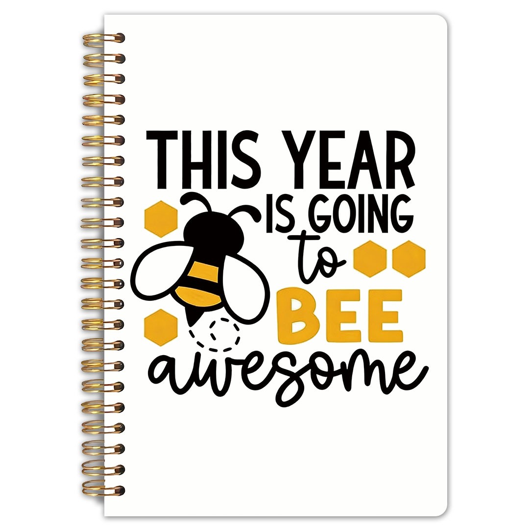 TEMU 1pc Bee-themed Spiral Notebook - Bee Pun Diary & Positivity Journal Suitable For Bee Lovers, 5.5x8.3 Inch Beekeeper Gift, Durable Binding With