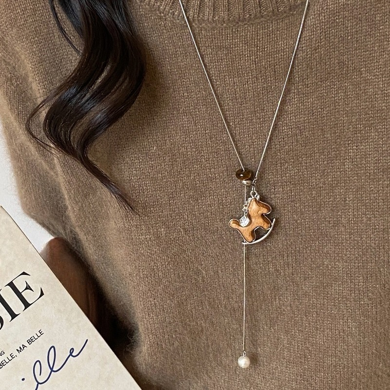 TEMU Collar con colgante de , cadena larga para suéter de mujer, estilo vintage, joyería auspiciosa de caballo del Año Lunar
