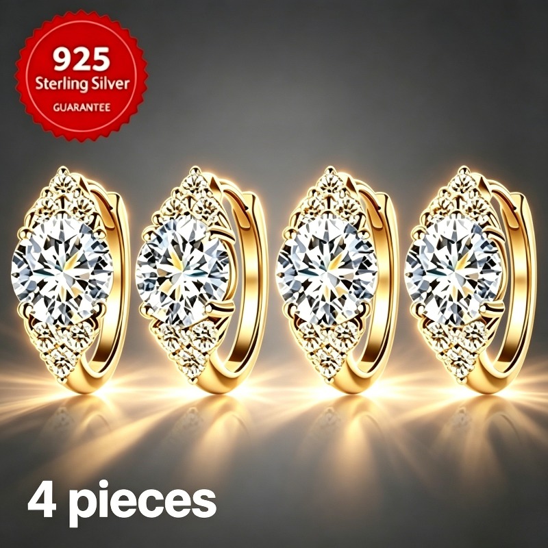 TEMU 4 Pairs Of Sparkling 1 Carat Moissanite Earrings, 18k Gold-plated Hoop Earrings, Dainty & Cute, Wedding Earrings, Valentine's Day Gifts,