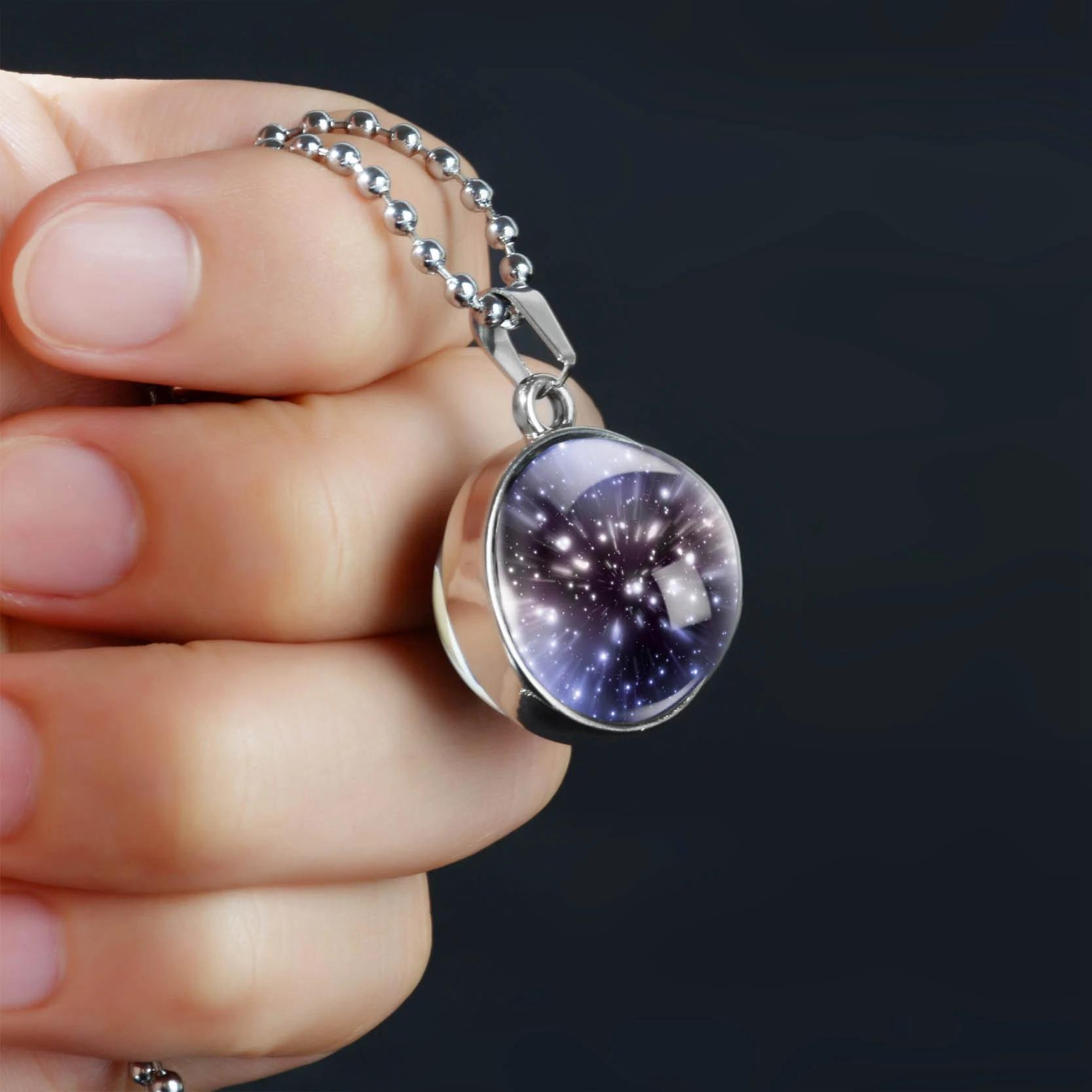 Double-Sided Galaxy Star Cabochon Glass Pendant Necklace