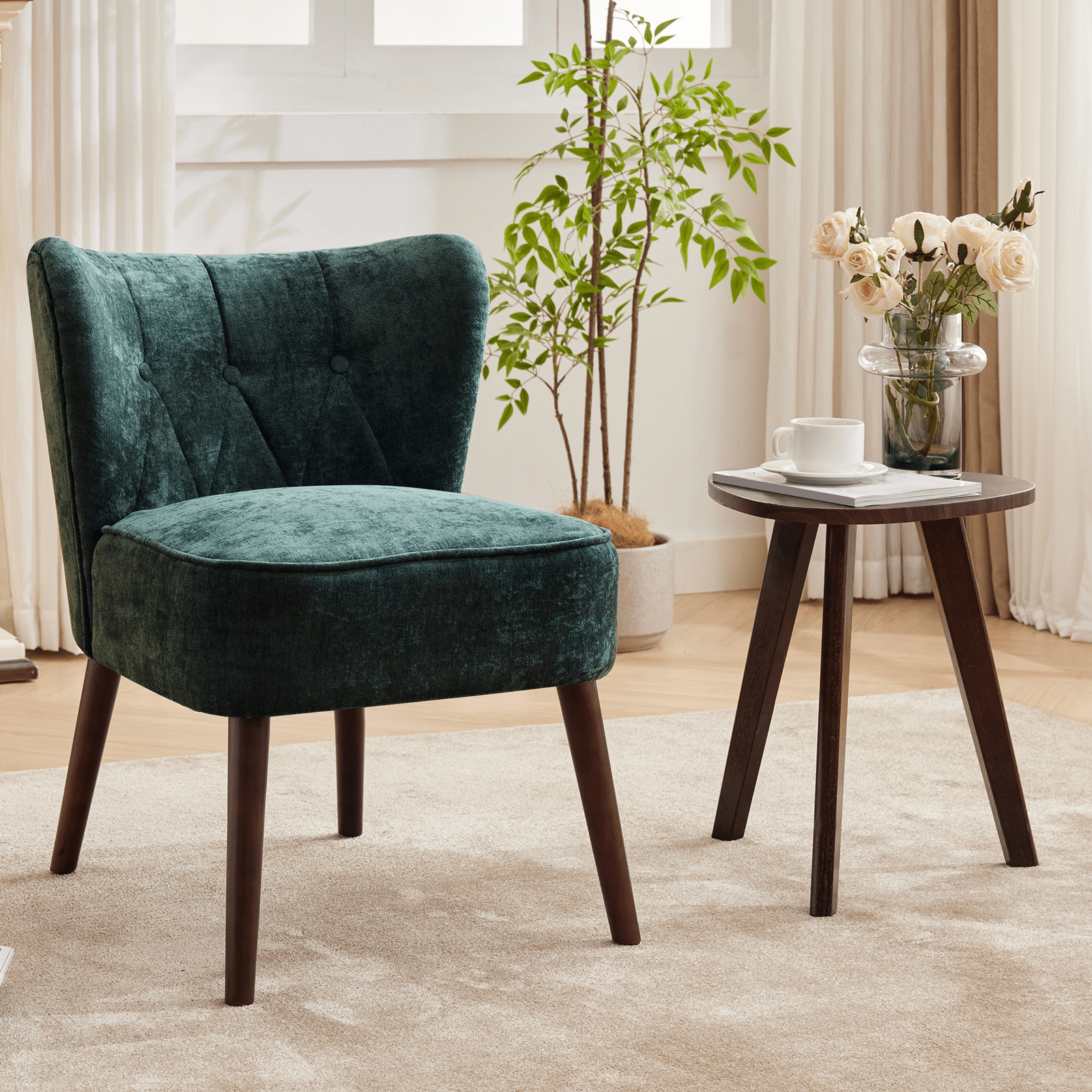 Image of Mid-century Accent Chair, 1pc Comfy Living Room Chair, Armless Slipper Chair Mid Century Side Single Sofa Chair With Legs Wingback For Bedroom