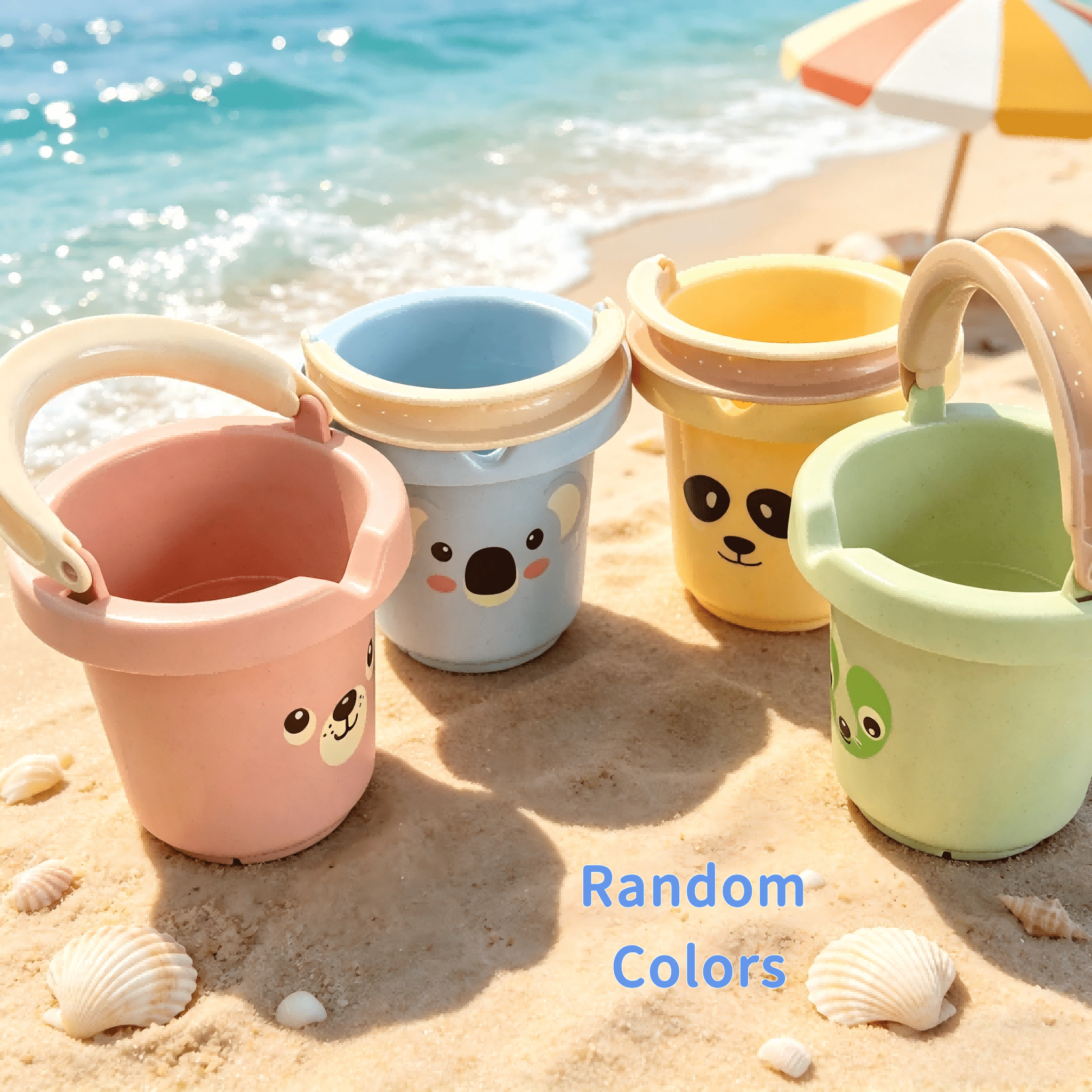 Image of 4pcs Animal-face Stacking Buckets- With Cute Koala/panda/bear/frog Prints, Nestable Sand& Water Play For Toddlers' Sensory Development, Perfect For Beach, Bathtime& , Random Colors