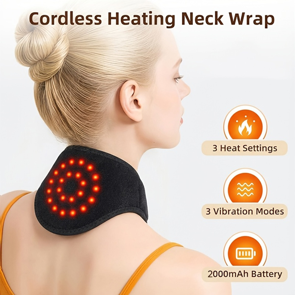 Cordless Neck Heating Pad with Massage, Neck Massager with Heat, Heated Neck Brace Wrap with 3 Heating And Vibration Massage Modes Ideal Gifts