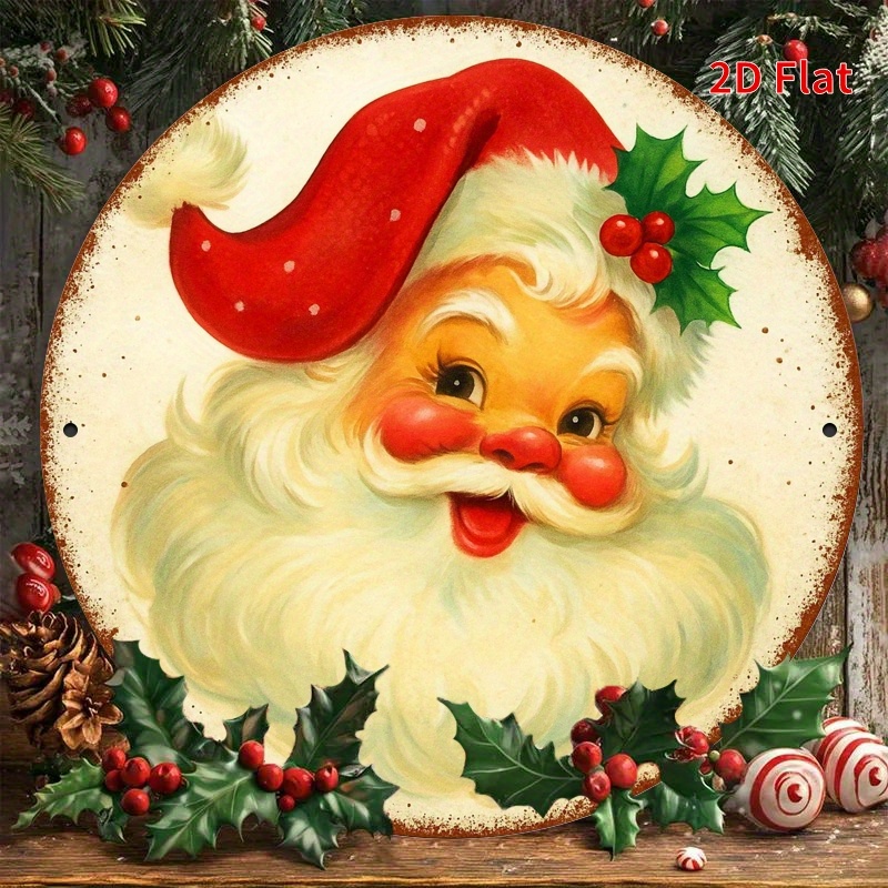 TEMU 2d Flat, 2d Flat Printed Vintage Santa Claus Smiling Portrait Wooden Hanging Sign, Fun Inspirational Quote Distressed Decorative Wood Plaque,