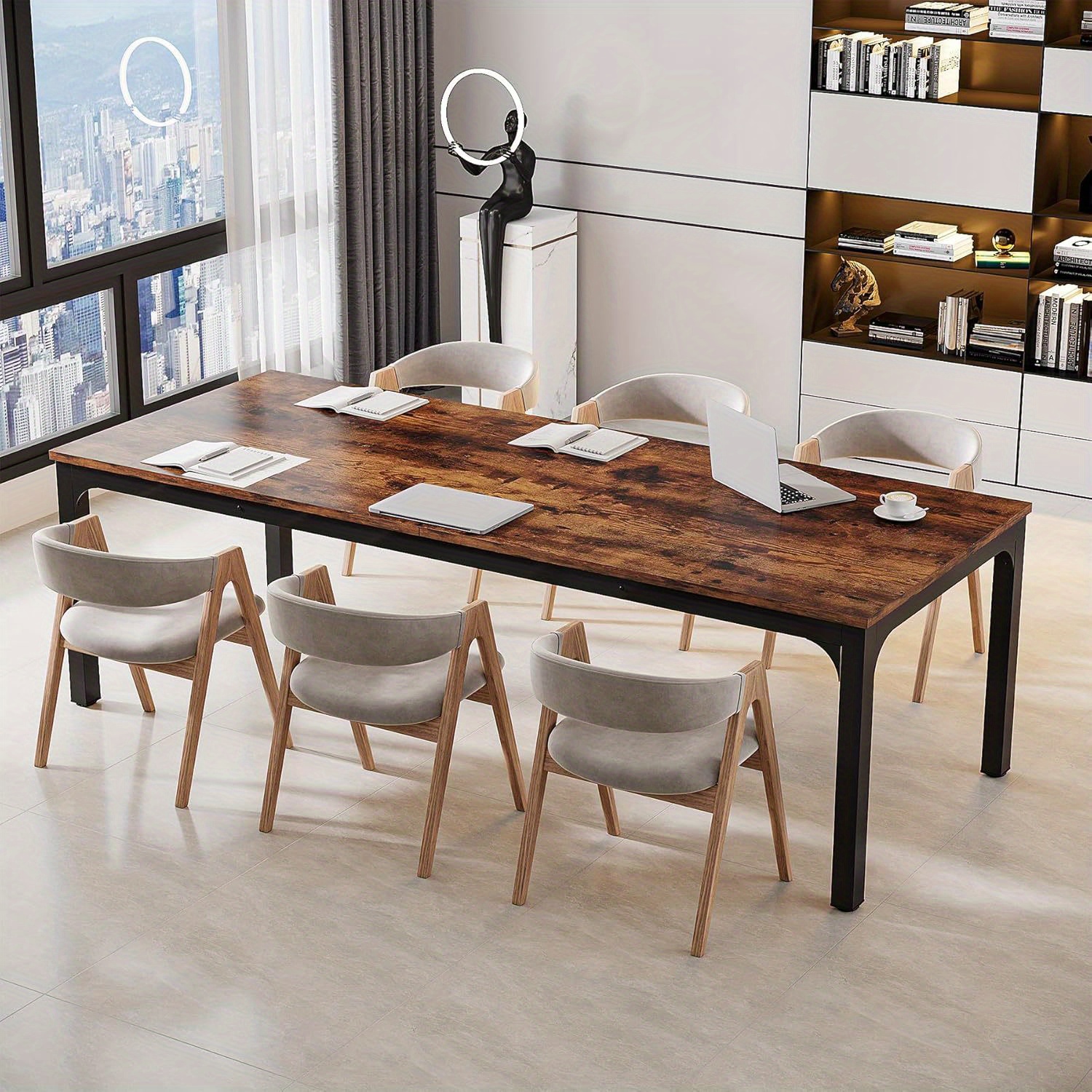 6.5 Ft Conference Room Table, 78.74" W X 27.56" D Large Office Conference Table, Modern Meeting Table Desk For Boardroom, Meeting Room (1, Rustic Brown)