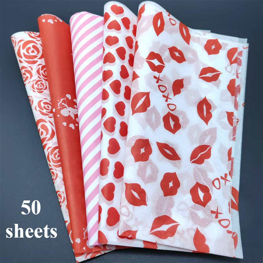 TEMU 50pcs, Valentine's Day Gift Wrapping Tissue Combination Set For Valentine's Day Gift Wrapping, Bouquet Wrapping, Holiday Gift Wrapping, Scene