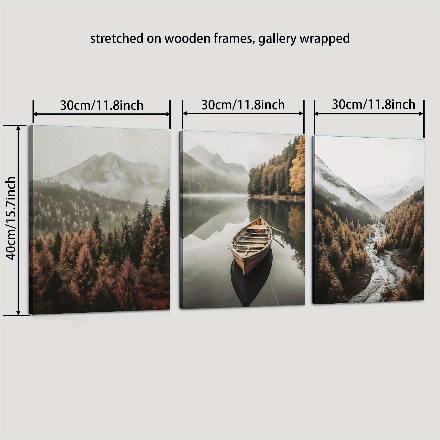 Rustic Lake Wooden Wall Art – 45x30 Inch Autumn Landscape Framed Painting