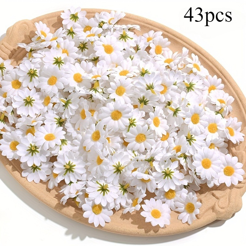 E-shop 43/106-Pack künstliche weiße kleine Gänseblümchen, Stoff-Kunstblumenköpfe, geeignet für Scrapbooking, Kränze, Handgelenk-Ansteckblumen,