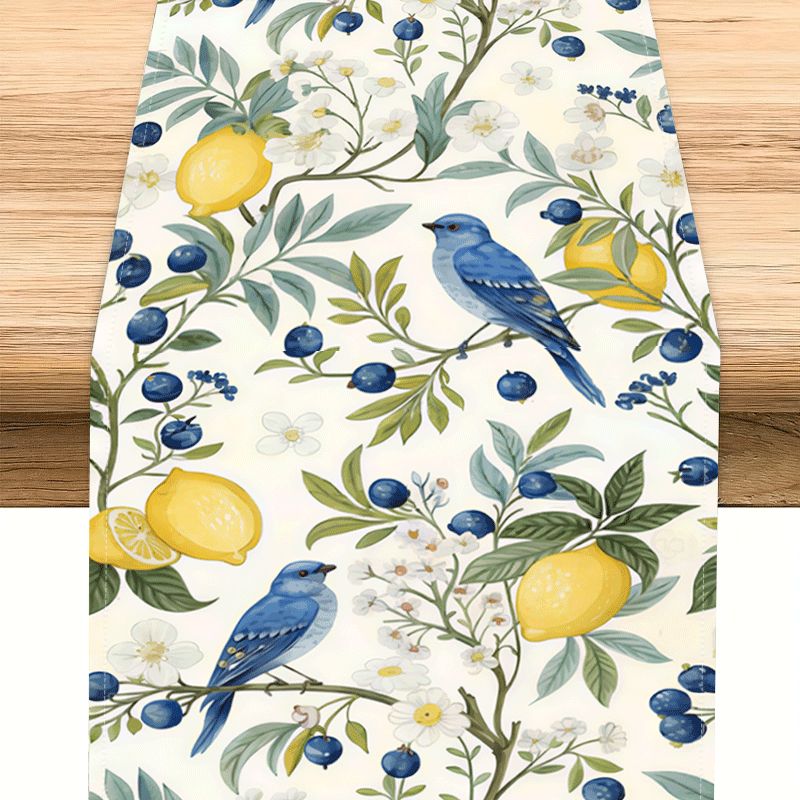TEMU 1pc Table Runner With , Bluebird, Plant, And Floral Wallpaper Pattern 2d Print, Suitable For Home Dining Room, Kitchen Table Decoration, Indoor