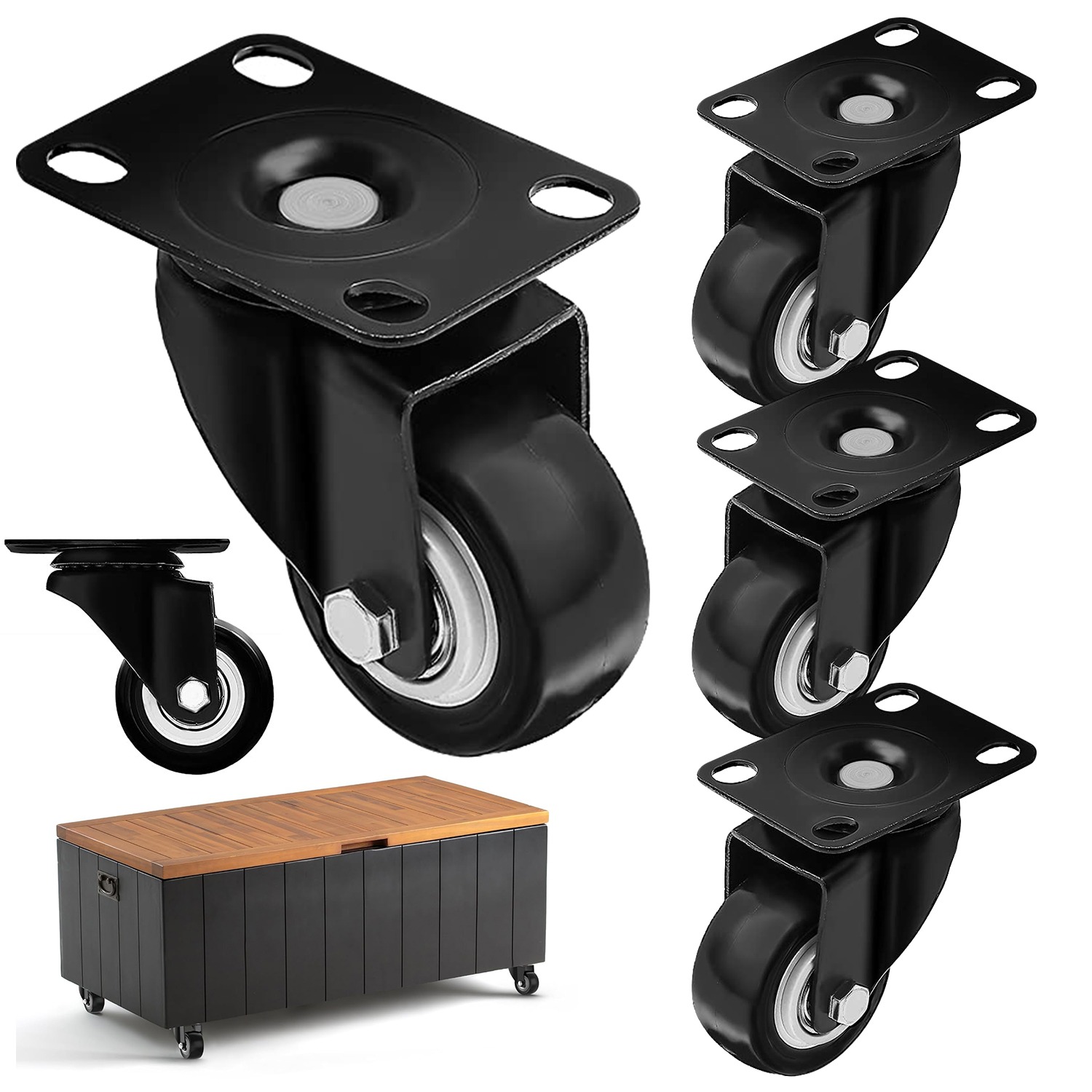Set Of 4 Caster Wheels, Of Supporting A Total Weight Of 250kg, Featuring And Dual Ball Bearings - Industrial-grade Polyurethane Wheels Suitable For , Workbenches, Plant Stands, And Trolleys