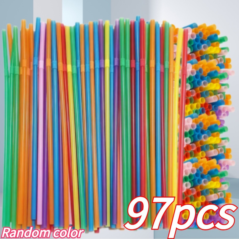 TEMU 97pcs - Flexible Plastic Braided Straws - Suitable For Weaving, Random Colors, Colorful Striped Flexible Tubes, An Ideal Gift For Christmas And