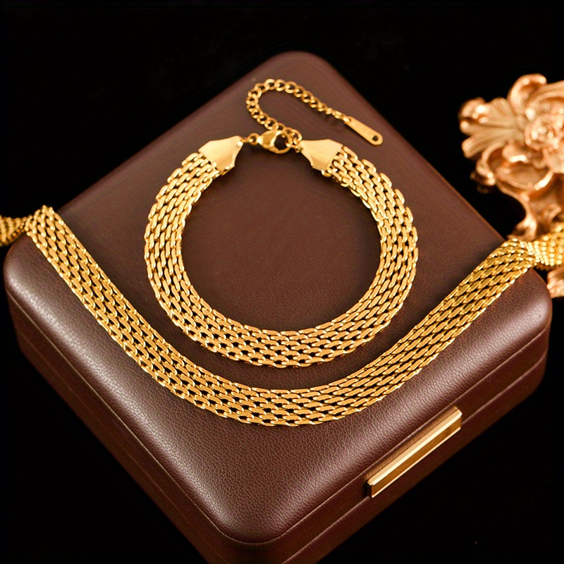 E-shop 2-tlg./1 Set Bestseller Europäisches Amerikanisches Geflochtenes Hochwertiges Halsketten- Armband-Set, Luxuriöses Design mit Stil,