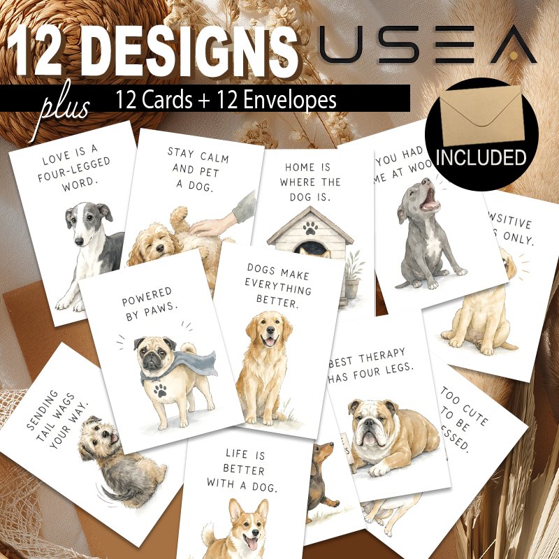 TEMU (12 Greeting Cards And 12 Envelopes) Watercolor Dog-themed Blank Greeting Cards With Envelopes Assorted For Birthday, Thank You, Sympathy,