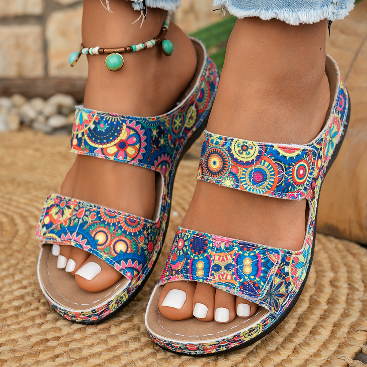 Image of Women's Summer Thick-heeled Printed Sandals, Women Shoes Elegant Women Shoes Shoes