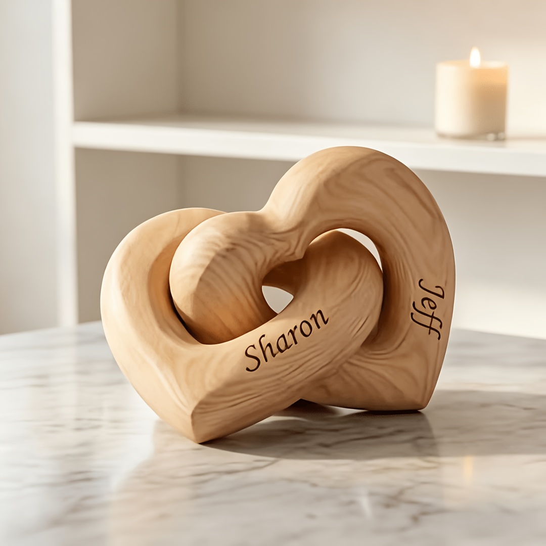 TEMU [custom] Wooden Heart Gift, Ring Ornament, Personalized With Lovers' Names, Anniversary Date Gift, Sculpture Ornament, Holiday Decor, Wedding