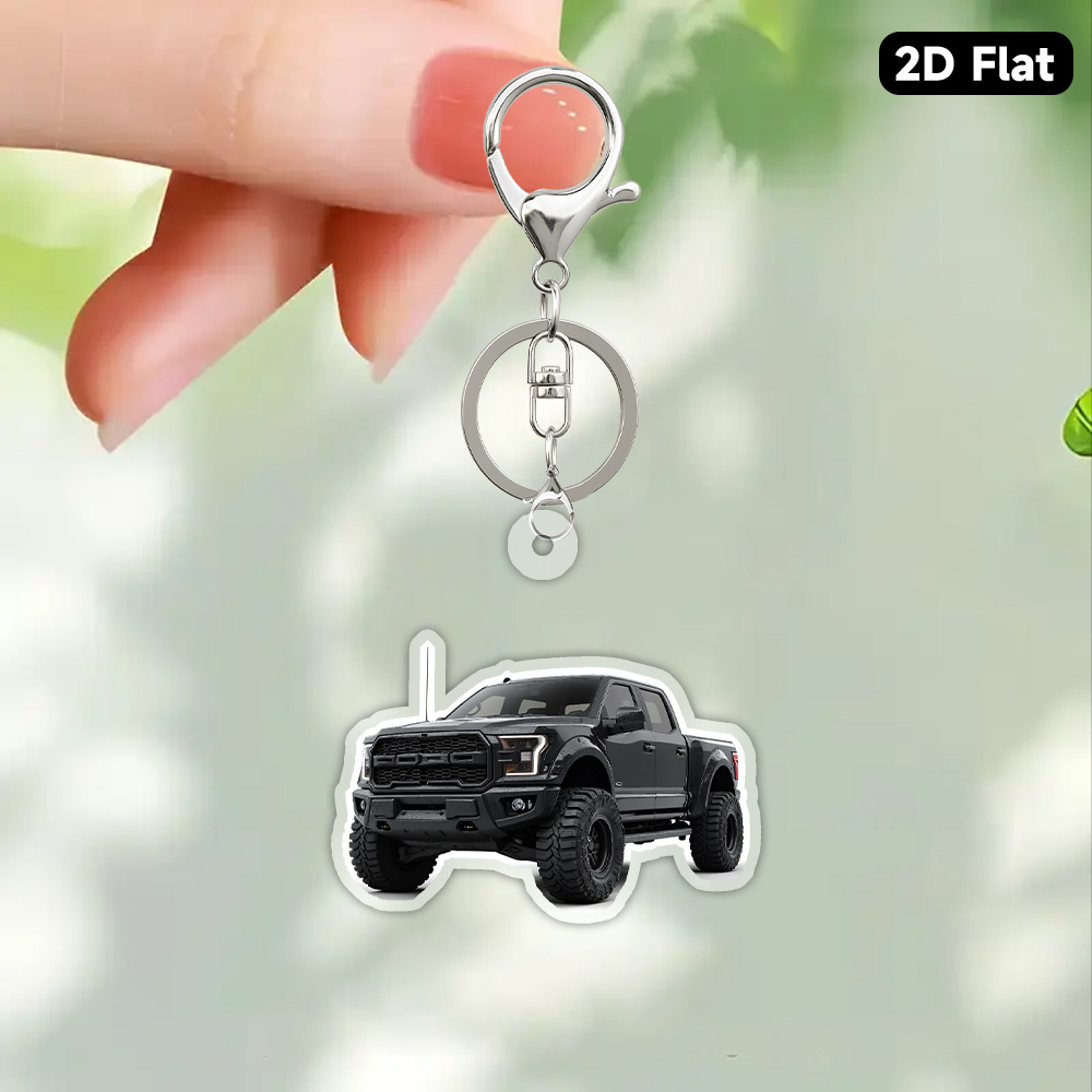 TEMU 2d Flat, Single Piece Sleek Acrylic Truck Keychain Suitable For Car Enthusiasts - Glossy Finish With Realistic Truck Bed & Cab Detailing - Ideal