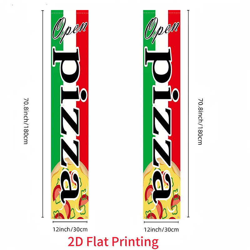 TEMU Bannière de porche à thème pizza 2D plate, 2 pièces, design "ouvert", fournitures commerciales et de vitrine, décoration motif pizza, bannière ,