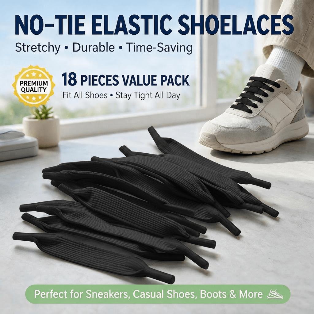 TEMU Lot de 18 lacets élastiques nœud avec boucles - Lacets à crochet instantané adaptés aux baskets, tennis allemandes, chaussures décontractées -