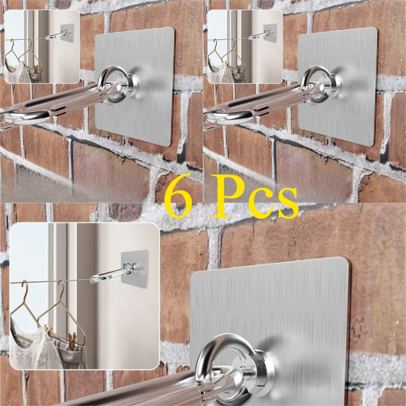 TEMU 6-pack Heavy-duty Stainless Steel Adhesive Wall Hooks - Removable For Free, Suitable For Balcony Clotheslines And Outdoor Shade Fixtures,