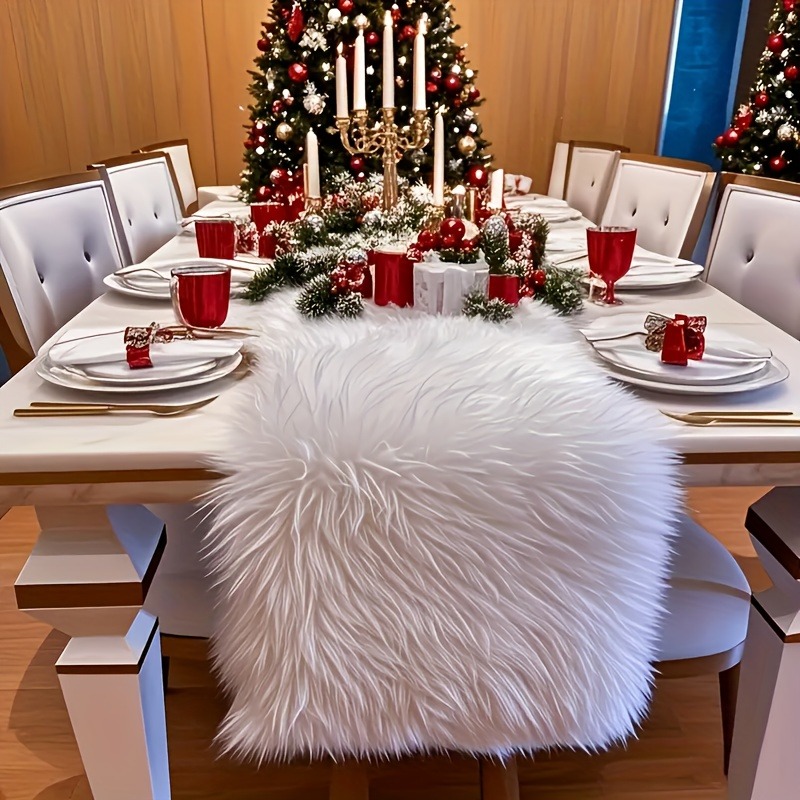 TEMU Faux Fur Tablecloth Suitable For Christmas, Weddings, Parties & Home Decor - Soft Polyester Fabric Covering, Elegant Table For Dining Tables,