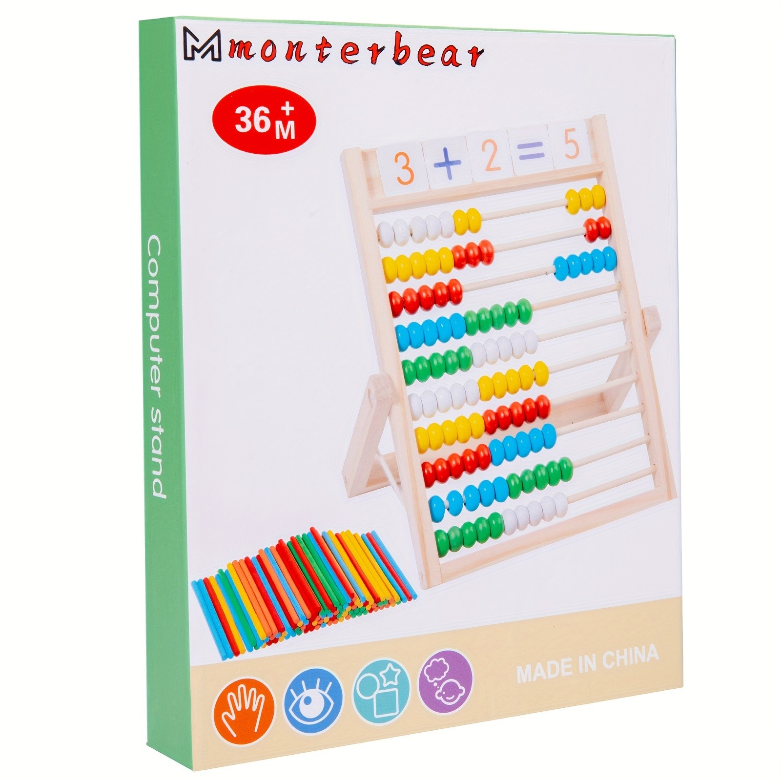 Wooden Rack Math Learning Toy, 10-row Wooden Frame Abacus Beads, Enlightenment Intelligence Development Early Teaching Aids For Kid Birthday, Halloween, Christmas Gift