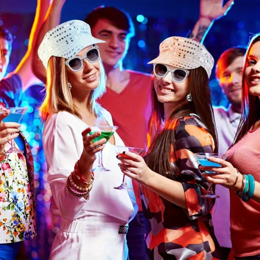 3pcs/Set Vintage Disco Women\'s Clothing Set - Including Glasses, Hat, Earrings 3pcs 70s disco party accessory set sparkling sequin hat - Temu main image 2