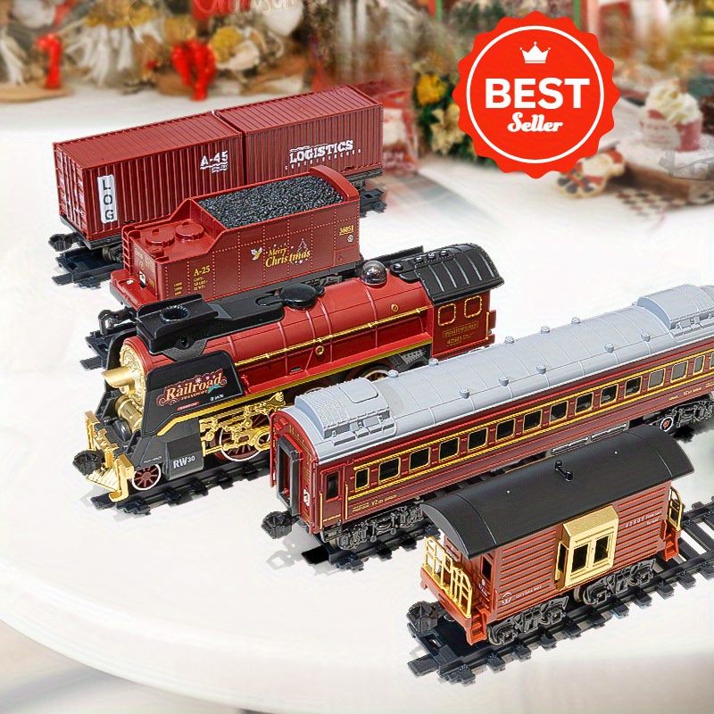 The 9064B-1 steam-powered remote-control Christmas train set comes with a remote control, lights, sound effects, and exquisite tracks. It is suitable for children aged 3 to 8 and above.
