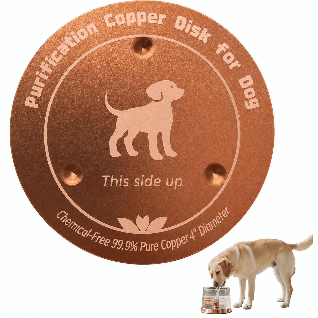 TEMU Copper Pet Water Purification Tray, Three- Design, 99.9% Pure Copper Water Purification Tray. Suitable For Pets Such As Dogs, Cats, Cattle, And