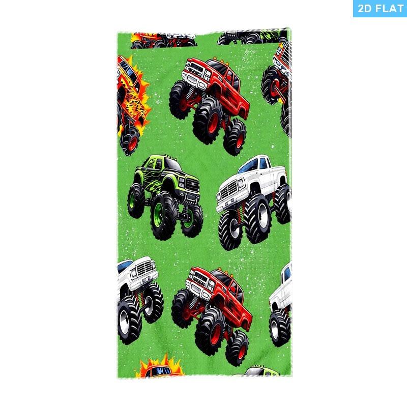   Cartoon Colorful Monster Truck Print Microfiber Beach Towel, Multiple Specifications  ,   Absorbent Towel,    , Swimming Pools, Trips, Camping, Yoga, Showers & Sunbathing, Ideal Gift for  
