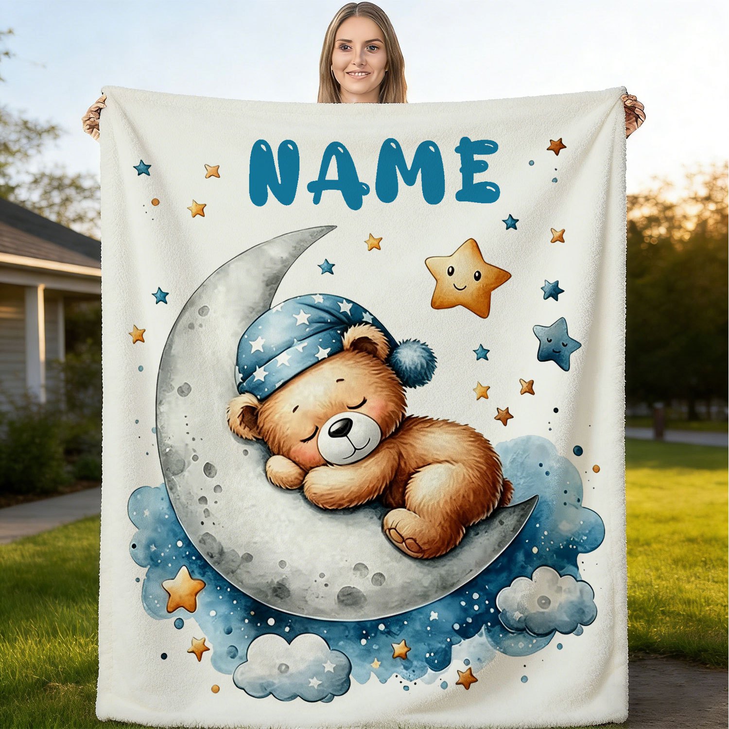 TEMU 1pc Personalized Bear-shaped Blanket Suitable For - Use - Custom Name/text/animal Print, For &, Bedspread, Hand Washable Teddy Bear Blanket For
