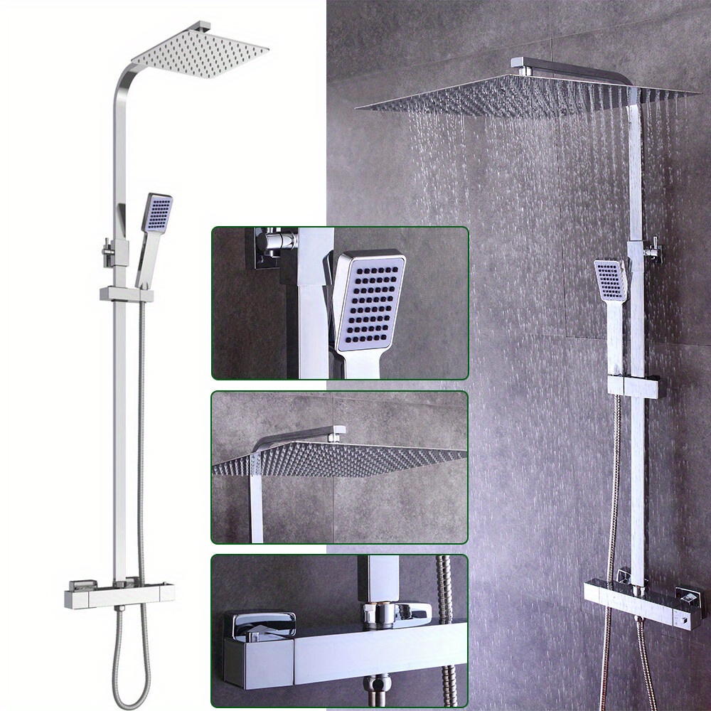TEMU New Shower Mixer 40x40cm Thermostatic Shower Set Rain Shower Shower Head With Hand Shower For Shower Use Only