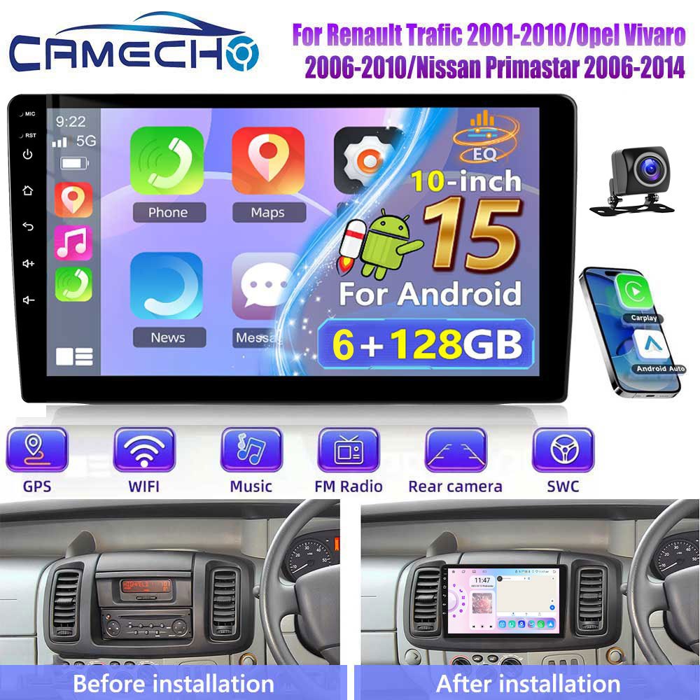Camecho [8core 6g+128g] For 15 Car Stereo Radio For Trafic 2001-2010/ 2006-2010/ For 2006-2014, Andorid Auto 10.1 Inch Incell Touchscreen With 360° Panoramic View Gps Wifi Bt 5.0 Fm/