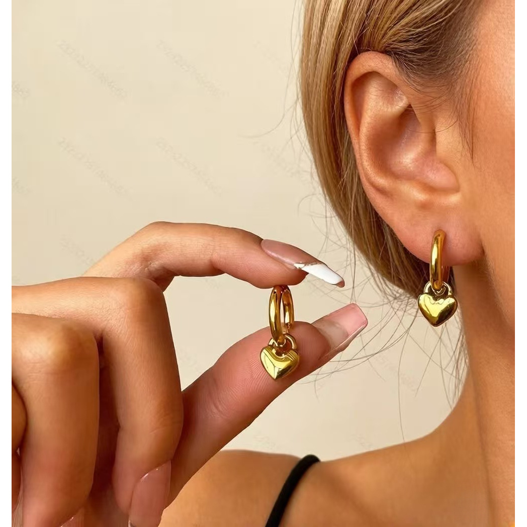 Women's High-Quality Heart-Shaped Stainless Steel Earrings, Elegant