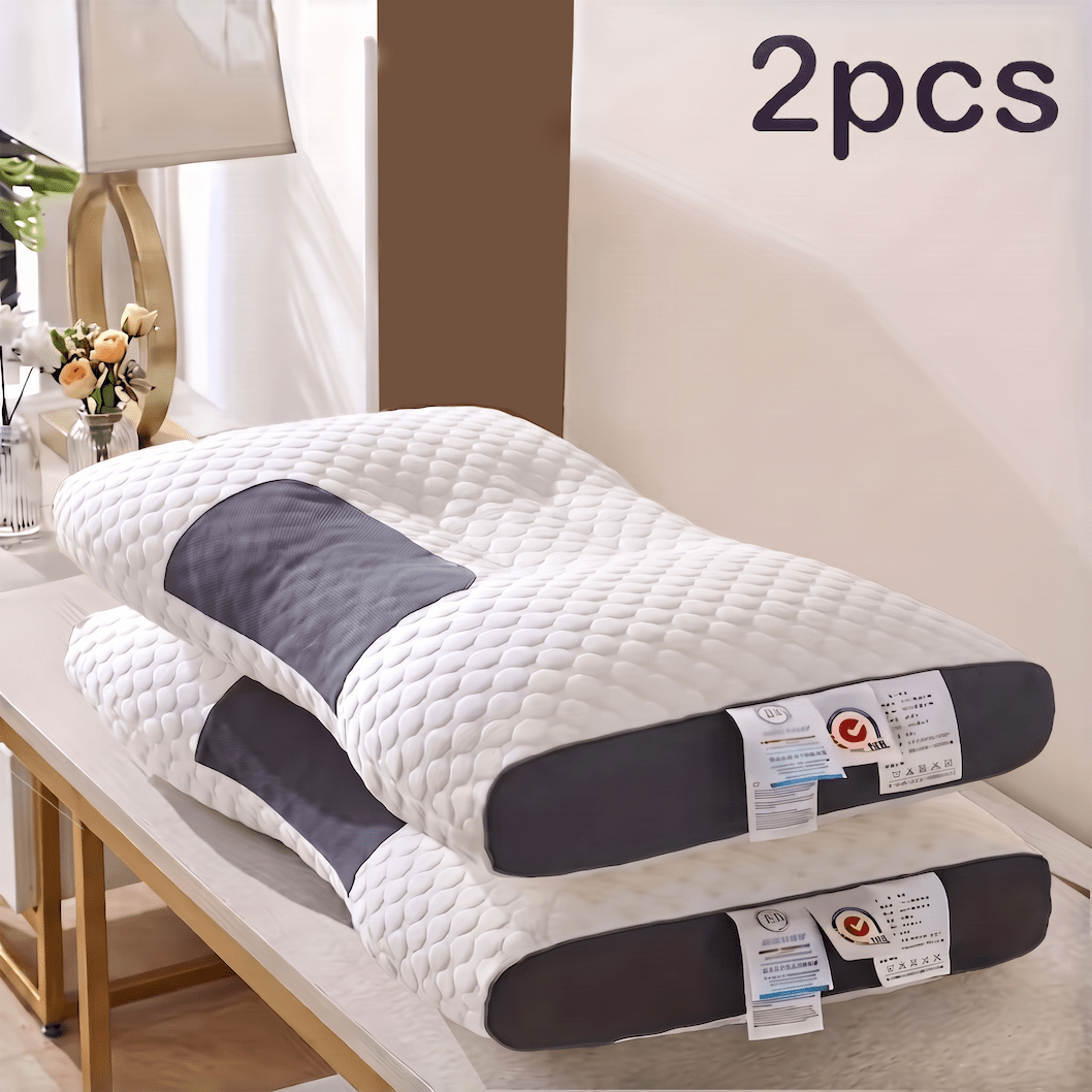 Image of 2pcs Pillows, White Ergonomic Contour & Luxury 5- Pillows, Thin Low Pillow Detachable Washable Cover, Premium Core, Quilted Neck Support, High-density Non-sagging Pillows