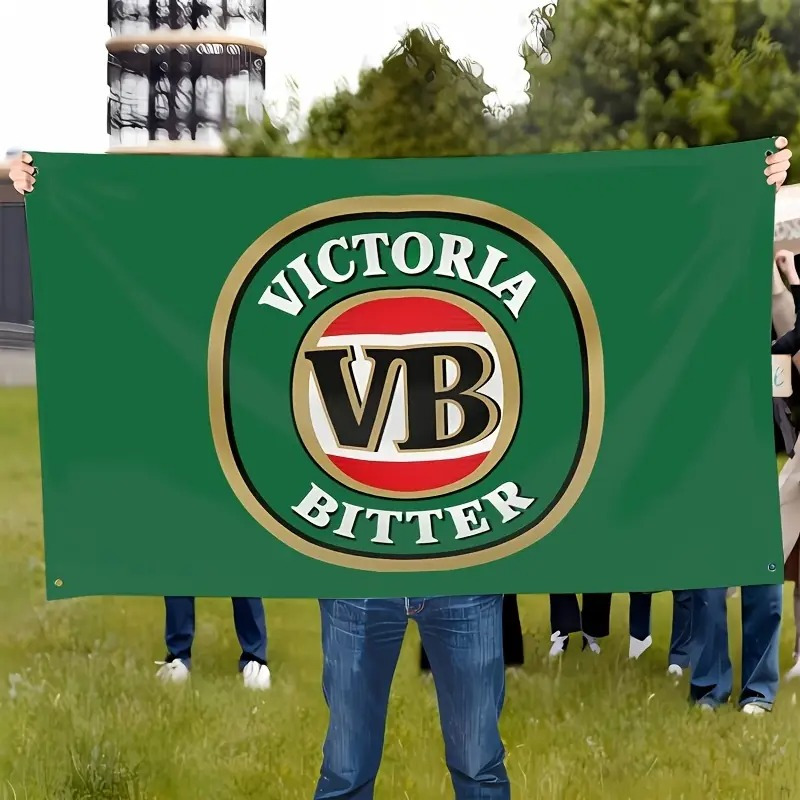 TEMU 1pc Vb Biitter 3x5 Feet Flag With 4pcs Rings - 100% Polyester, Green Background With Red And And "vb" Logo, Durable Outdoor/indoor Decor,