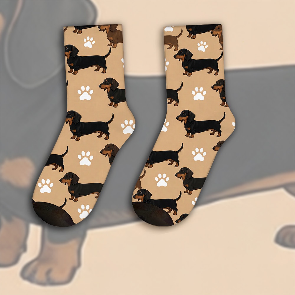 TEMU A Unique Pair Of Socks Designed With Dachshund Paw Print Pattern For Women& Men, Sock| Ideal For Party Costume, Gifts, Daily Wear