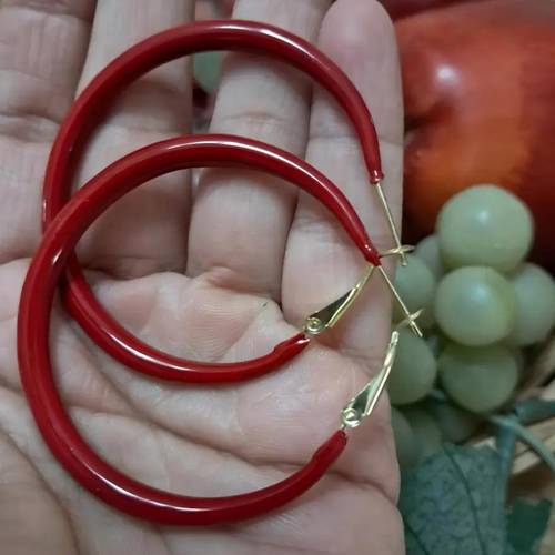 2pcs set of womens luxurious red hoop earrings in golden alloy classic retro style charm valentines day gifting and daily styling